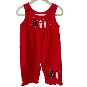 Good‎ Lad Kid's Red Corduroy Christmas Applique Snowman Overalls in Size 6/9 Mo